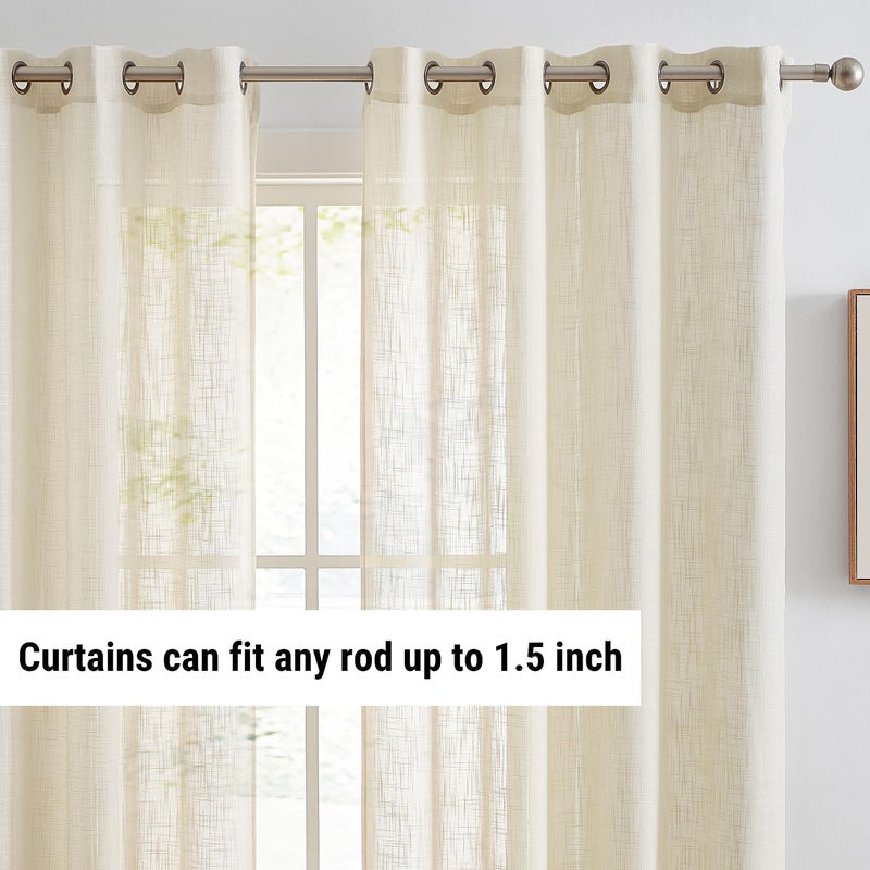 HLC.ME Abbey Faux Linen Textured Semi Sheer Privacy Sun Light Filtering Transparent Window Grommet Short Thick Curtains Drapery Panels for Kitchen & Bathroom, 2 Panels (54 W x 63 L, Beige) - Image 3